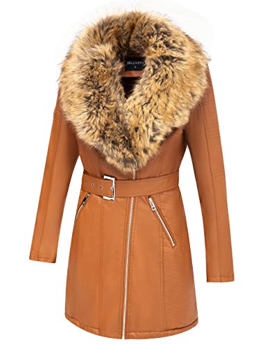 Giolshon Faux Leather Jackets for Women,Long Plus size Outwear coat with Detachable Fur Collar for Fall and Winter - image 2 of 6