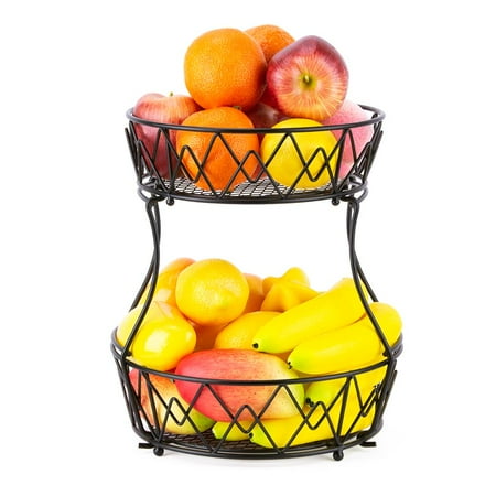 

2 Tier Fruit Basket Wrought Iron Vegetable Rack Detachable Fruit Storage Stand for Dining Table Kitchen Restaurant Dining Table Black