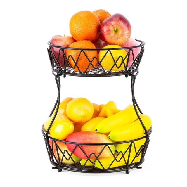 Inteprter Cesta de frutas de 2 niveles, estante de verduras de hierro forjado, soporte de almacenamiento de frutas desmontable para de comedor, Organizadores de utensilios de cocina Inteprter HA015718-00