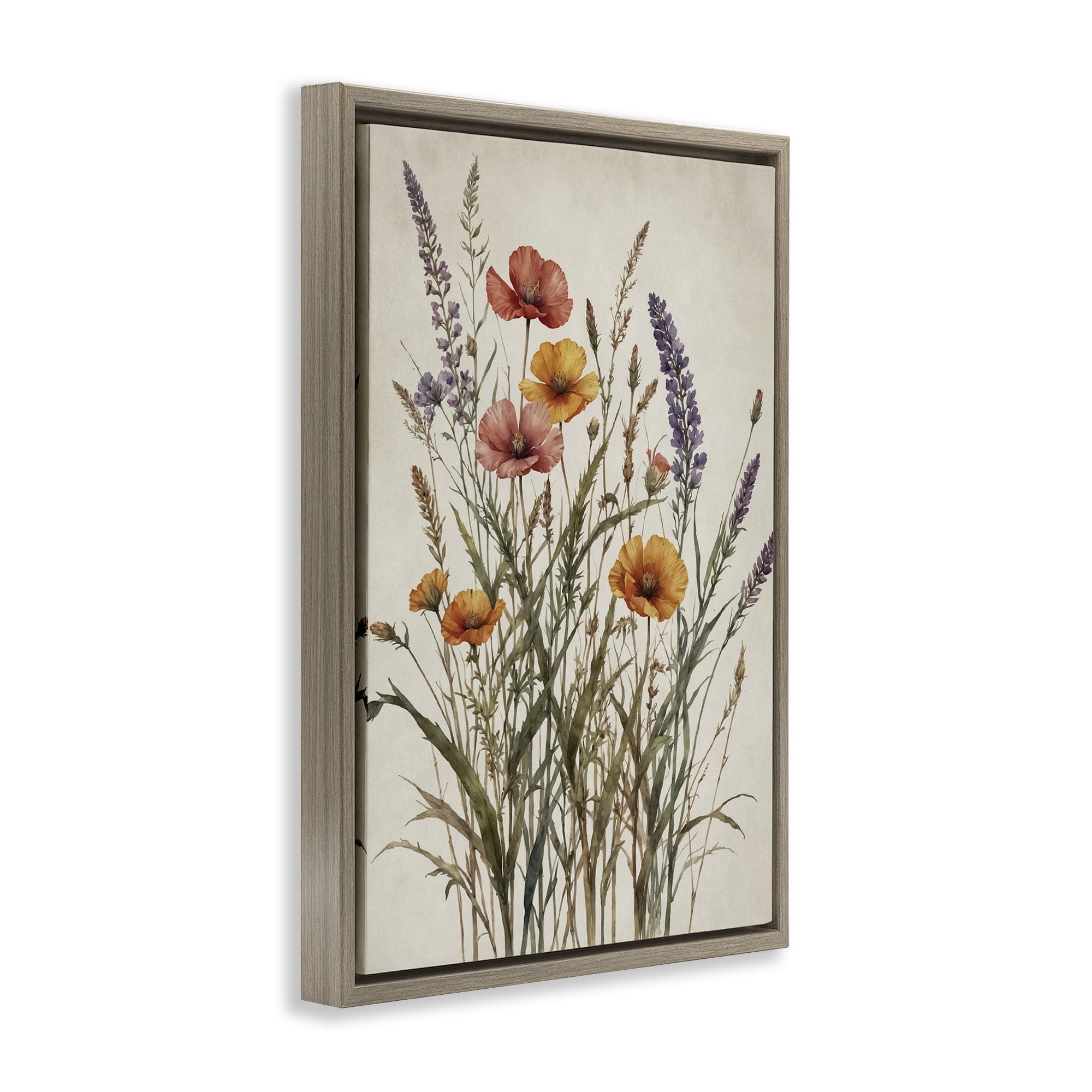 Stupell Industries Vintage Collection of Meadow Botanicals Brown Framed Floater Canvas Wall Art, design by Nataly White