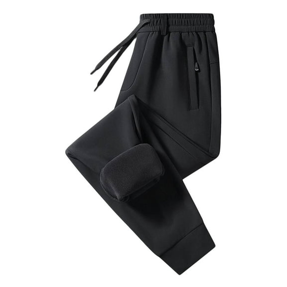 Bixock Men Cargo Work Pants,Fleece Drawstring Hoodie,Men's Pants Casual Solid Color Fleece Lined Jogger Zipper Pocket Elastic Waist Straight Leg Sport Sweat Long Pants