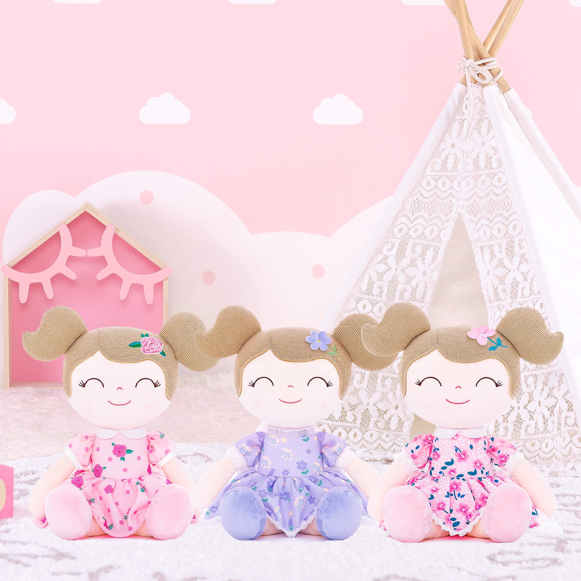 Gloveleya Dolls Baby Girl Gifts Soft Plush Toy Printed Rosebuds Blossom 16"