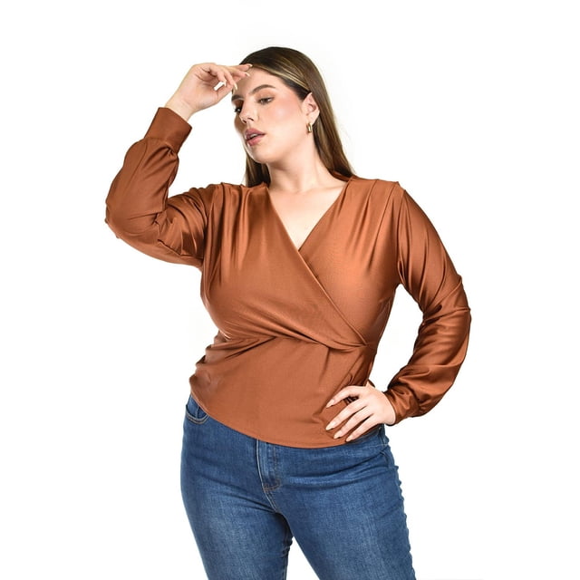 Blusa escote cruzado Roman Fashion /Tallas Extras, 1883 (Chedron) cafe 42