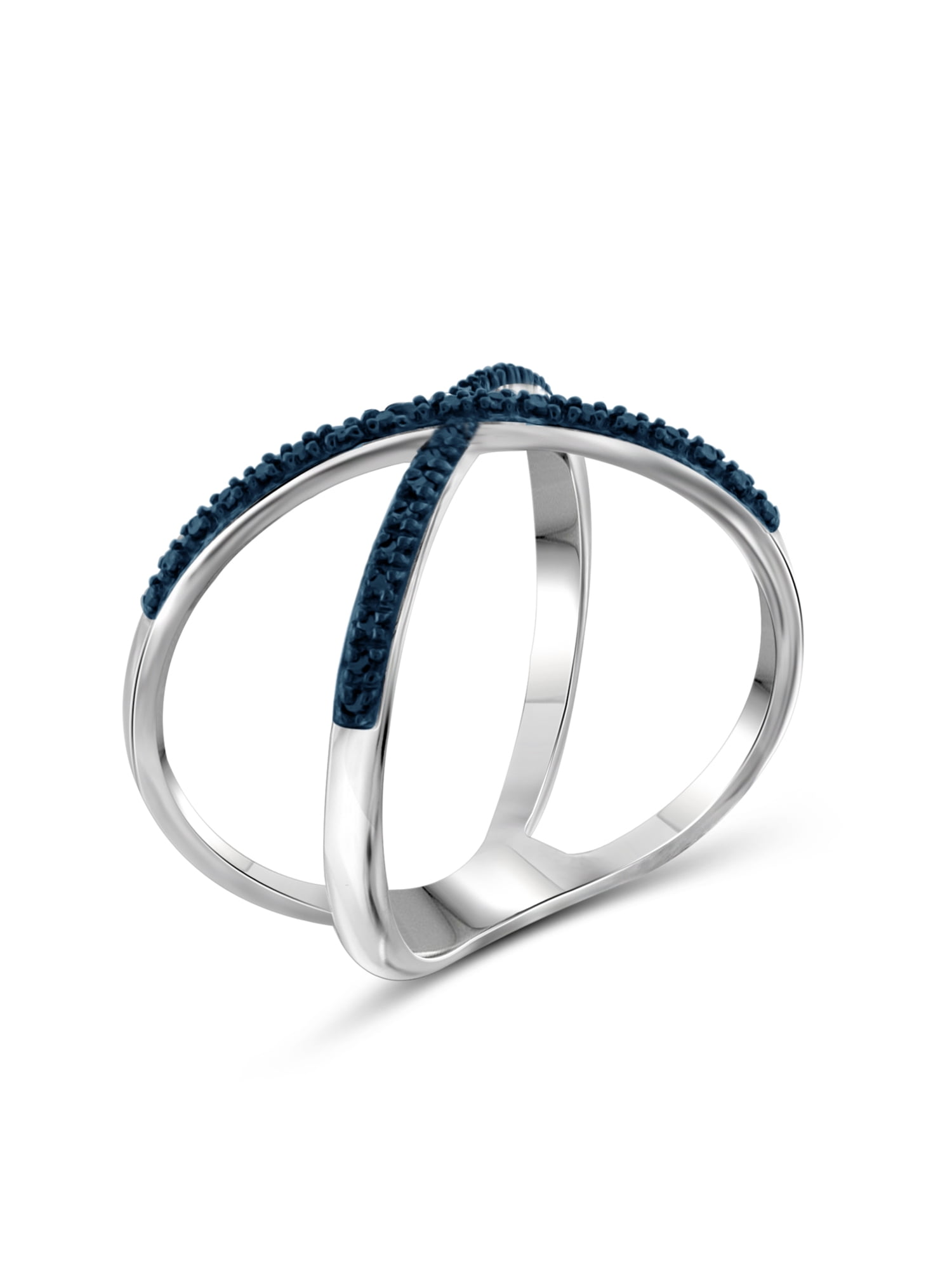 JewelersClub Sterling Silver Criss Cross Ring – Accent Blue Diamond Ring with .925 Sterling Silver X Ring – Real Diamond Criscross Ring with Hypoallergenic Sterling Silver Ring Band