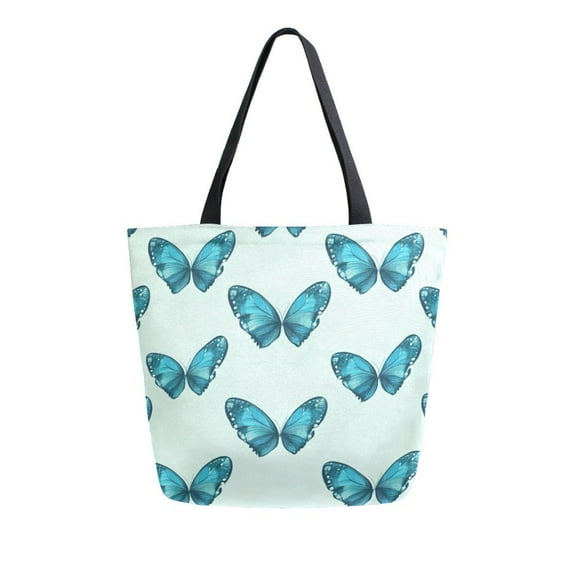 Durable Canvas Tote Bag with Zip Pocket Bags for Woman Shoulder Versatile Carryall for Everyday Use Navy Blue Butterflies