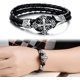 thumbnail image 3 of Pulsera con dijes, cuero de acero inoxidable, brazalete trenzado con cruz de lirios, para hombres y mujeres, negro y plateado, 3 of 5