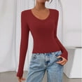 thumbnail image 5 of Long Sleeve Shirts for Women V Neck Fitted Fall Basic Tshirts Going Out Tops 2025 Casual Trendy Clothes Wine L, 5 of 5