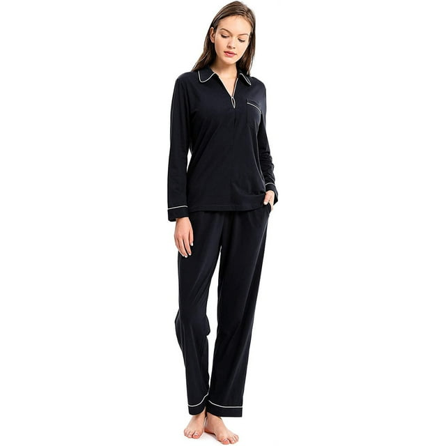Ensemble de Pyjama pour Femmes 100 % Coton Pyjamas à Manches Longues Vêtements de Nuit et de Détente pour Femmes P-TG