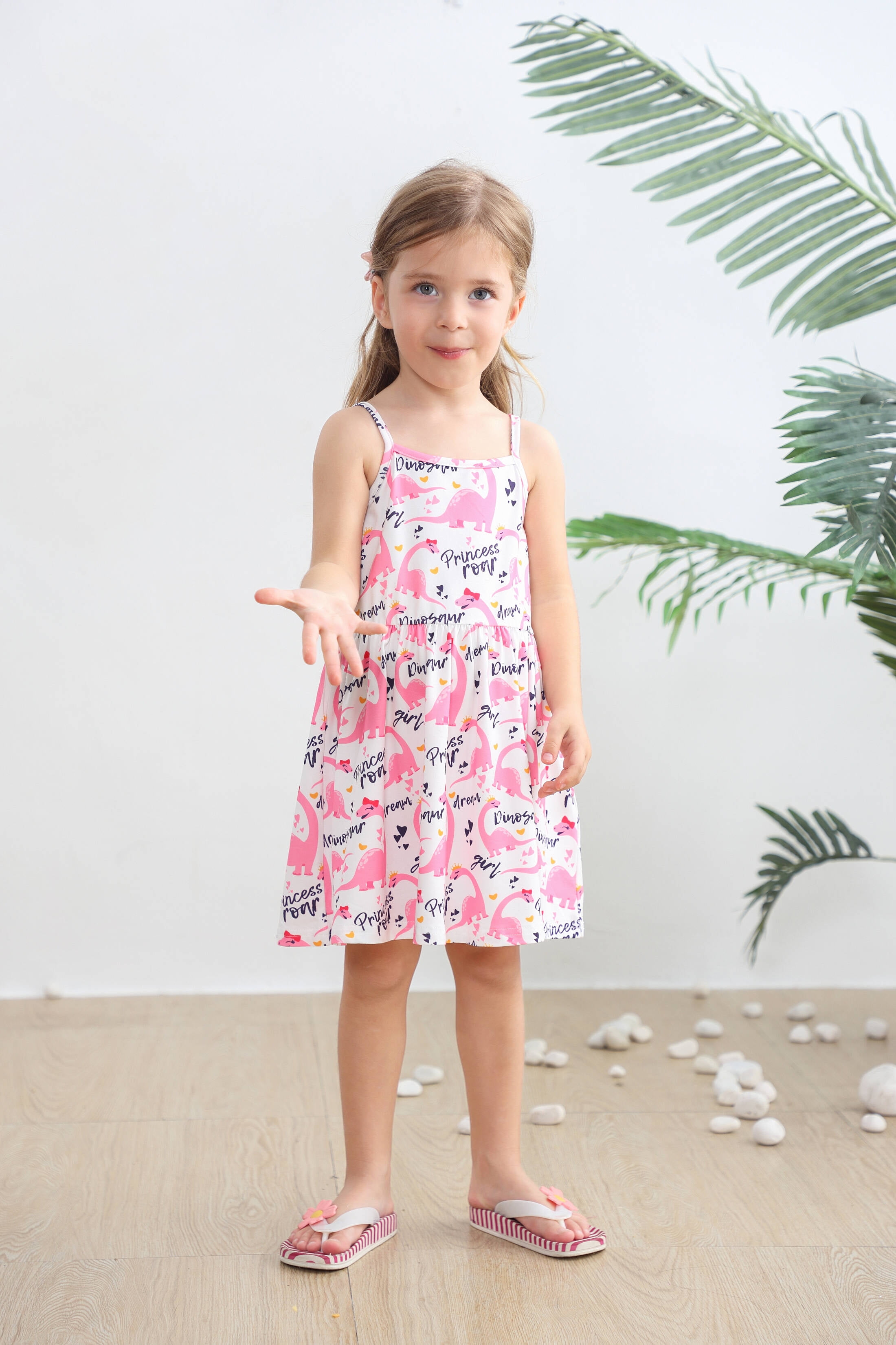 Little Girls Dinosaur Dress Toddler Baby Pink Bowknot Summer Dresses Sundress 2T (Dino-311)