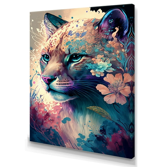 Designart Cute Puma Floral Art V Canvas Wall Art