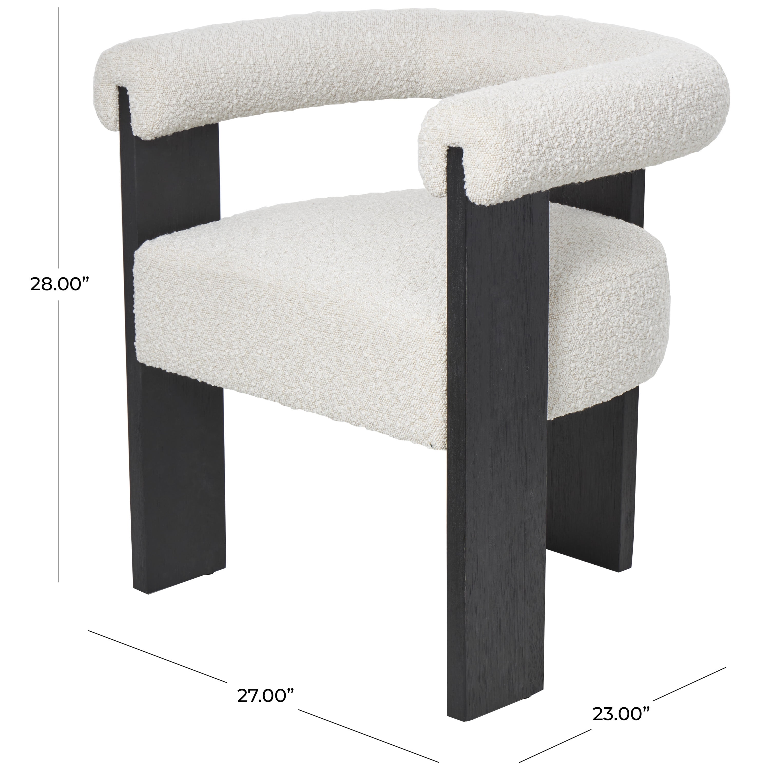 DecMode Polyester Curved Back Mid Century Modern Round Boucle Lounge Chair with Black Wood Frame, White