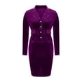 thumbnail image 5 of Antqov Skirt Suit Set for Women, Solid Color Velvet Lapel Button Up Long Sleeve 2 Piece Blazer Skirt Set with Pockets, Daily Elegant Business Fashion Jacket & Skirt Set, 5 of 7