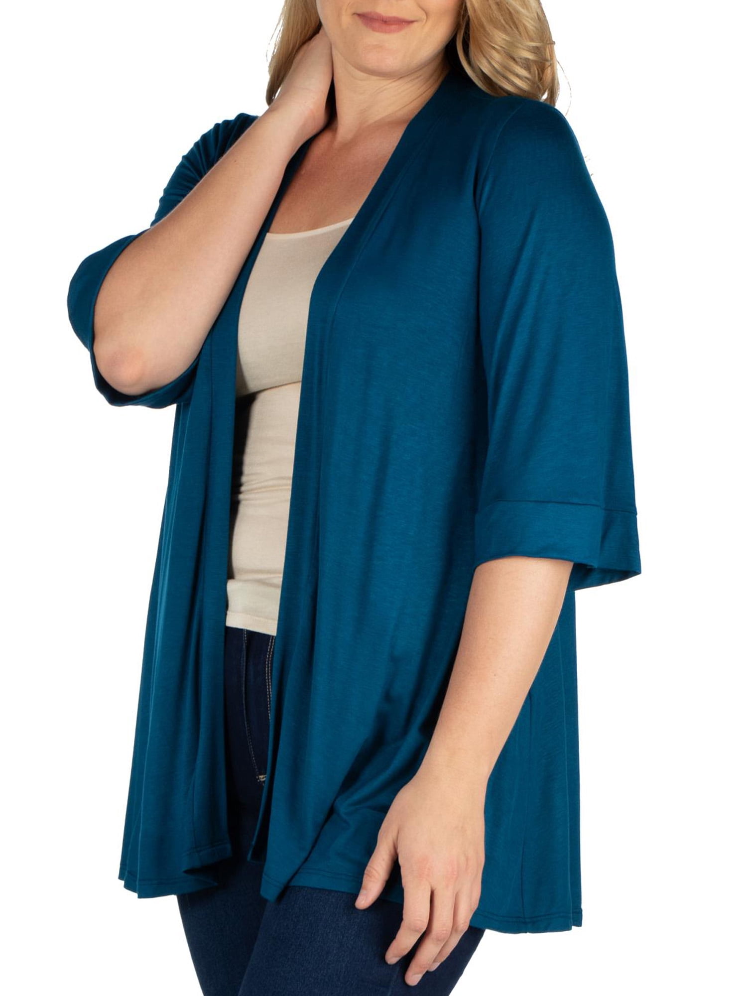 24/7 Comfort Apparel Women's Plus Size Elbow Length Sleeve Open Front Cardigan