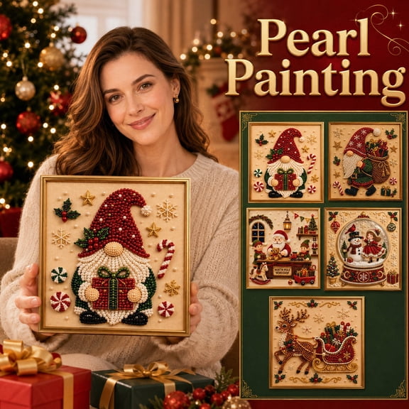Christmas Pearl Painting Kit with Gold Frame, 8X8 Inch Diy Bead Art for Adults & Kids, Nutcracker Christmas Decor Wall Hanging Set for Home Wall Art, 1Pc Craft Kit for Christmas