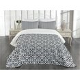 thumbnail image 3 of Ambesonne Geometric Quilted Bedspread Set 3 Pcs, Dark Swirls Squares, Queen Size, Charcoal Grey White, 3 of 5