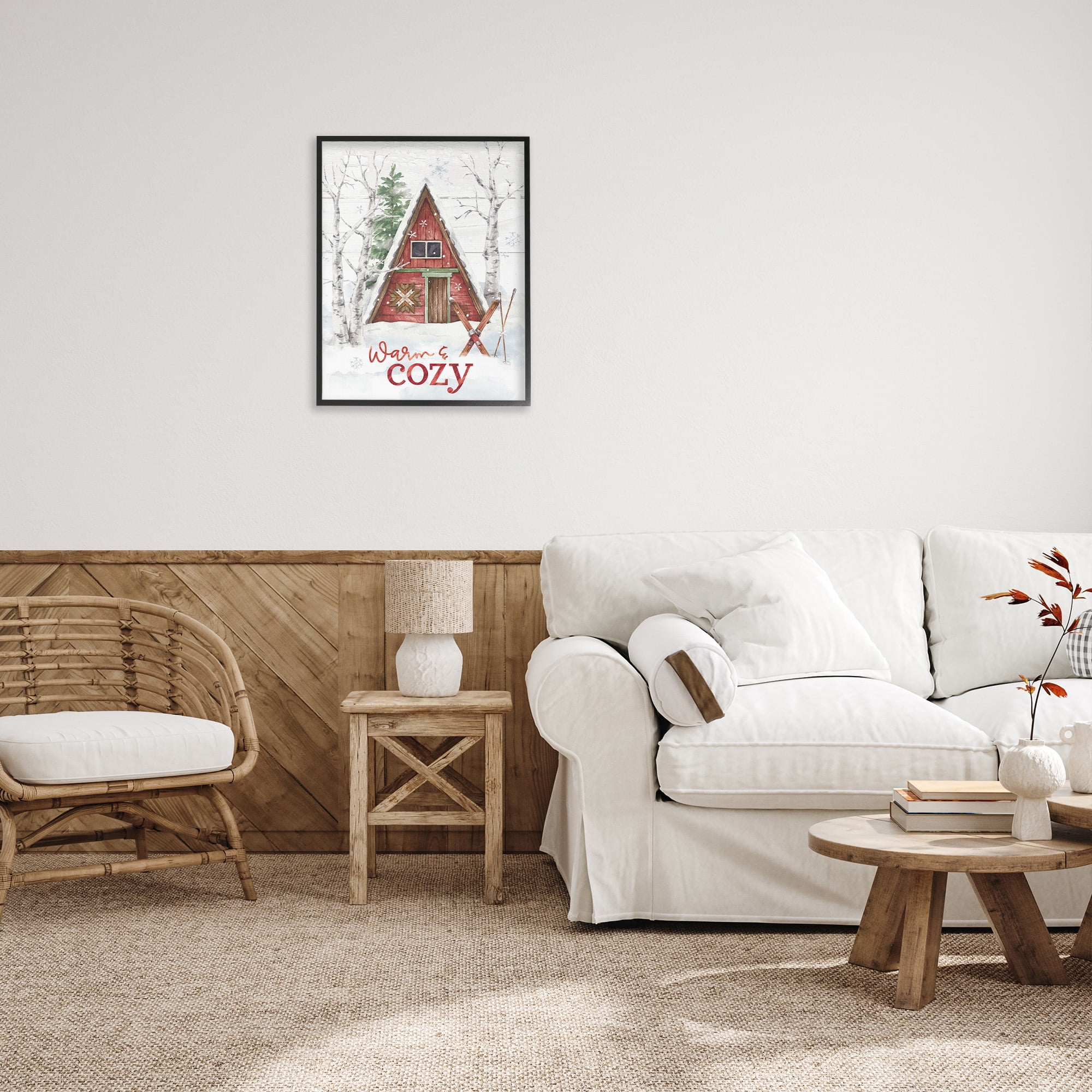 Stupell Industries Warm & Cozy Cabin Holiday Painting Black Framed Art Print Wall Art, 24 x 30