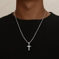 thumbnail image 4 of AUNOOL Layered Cross Necklace for Men Stainless Steel Chain Cross Initial Pendant Necklace Cuban Link Chain Necklaces for Men Women Fathers Day Gifts, 4 of 6