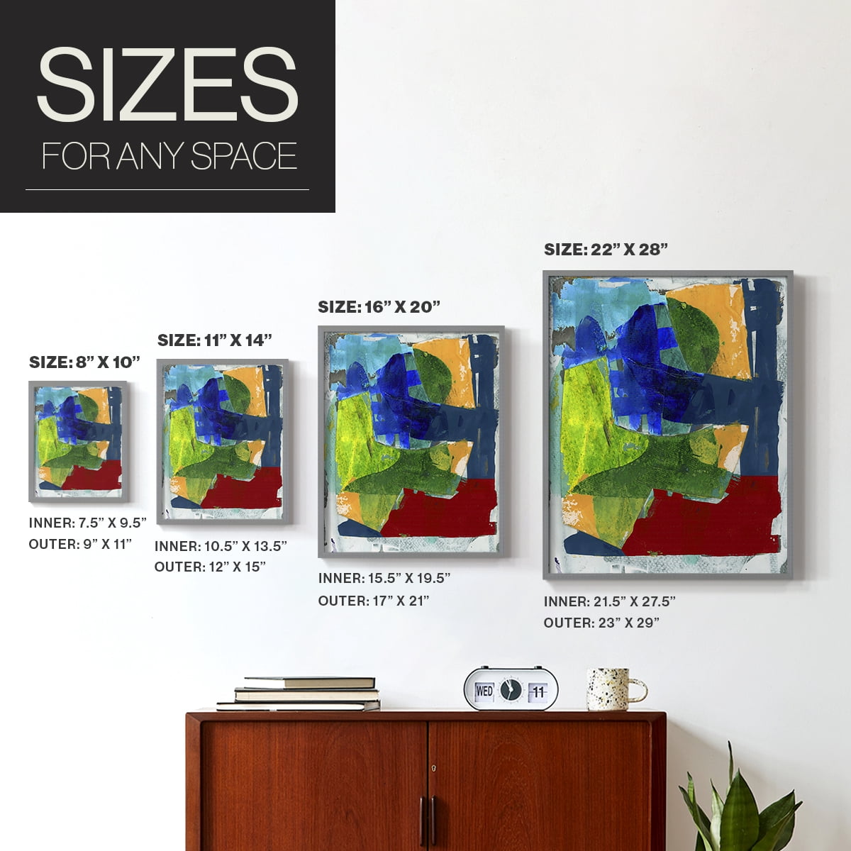 Brights Strokes II Framed Print in Gray Solid Wood Framed Print No Nail Hanging