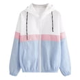 thumbnail image 2 of Mchoice Women's Casual Color Block Hooded Casual Thin Windbreaker Jacket Drawstring Hem Long Sleeve Jacket Outerwear on Clearance, 2 of 3
