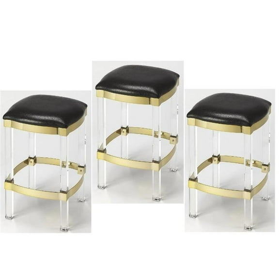 Home Square 3 Piece Acrylic Leather Counter Stool Set in Black