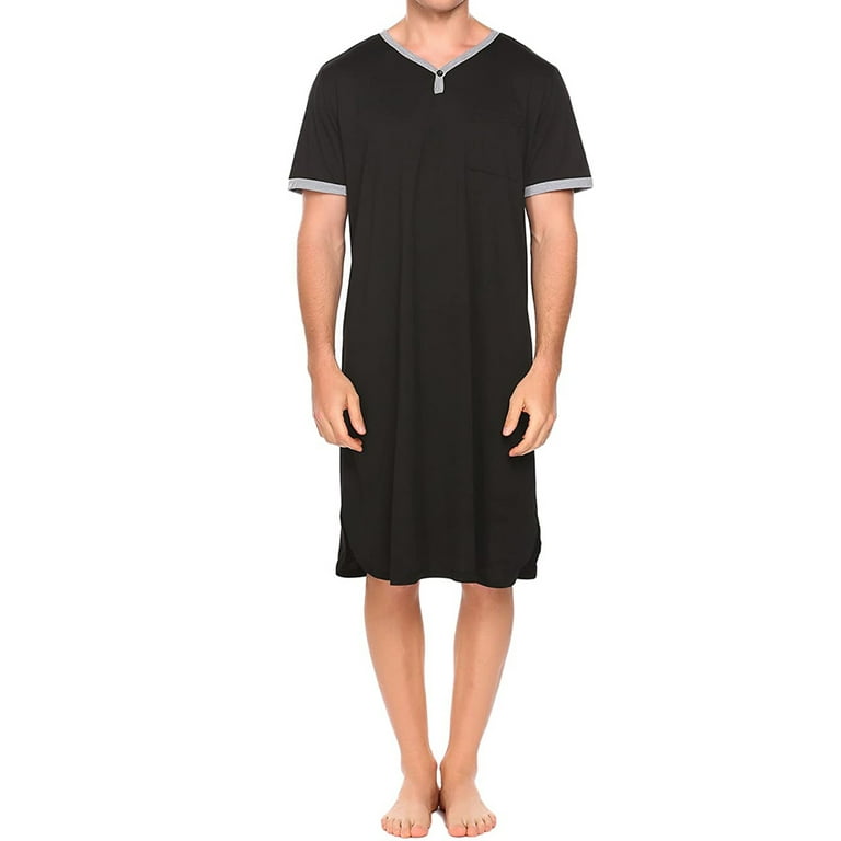 Mens Nightshirt Pyjamas Dressing Gowns Long Sleeping Shirt Loose