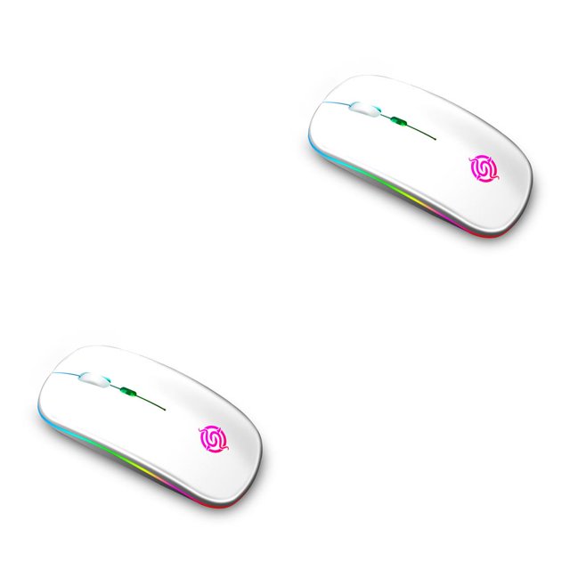 Injueey Ratón inalámbrico de 4 teclas para computadora con USB 1600DPI Ratones ópticos ergonómicos recargables ajustables Accesorio de viaje para Blanco 2piezas