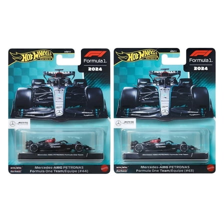 Hot Wheels Premium Formula 1 2024 Mercedes-AMG Petronas F1 Team Die-Cast Car Collection, Metal Model Cars #44 and #63