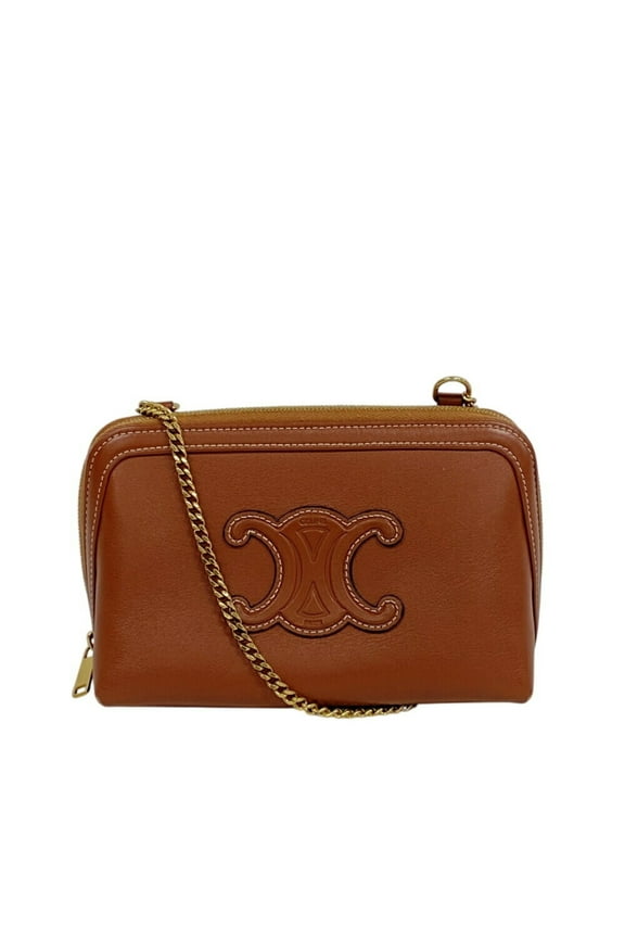 Pre-Owned CELINE Triomphe Shoulder Bag, Brown, Women's (Good)