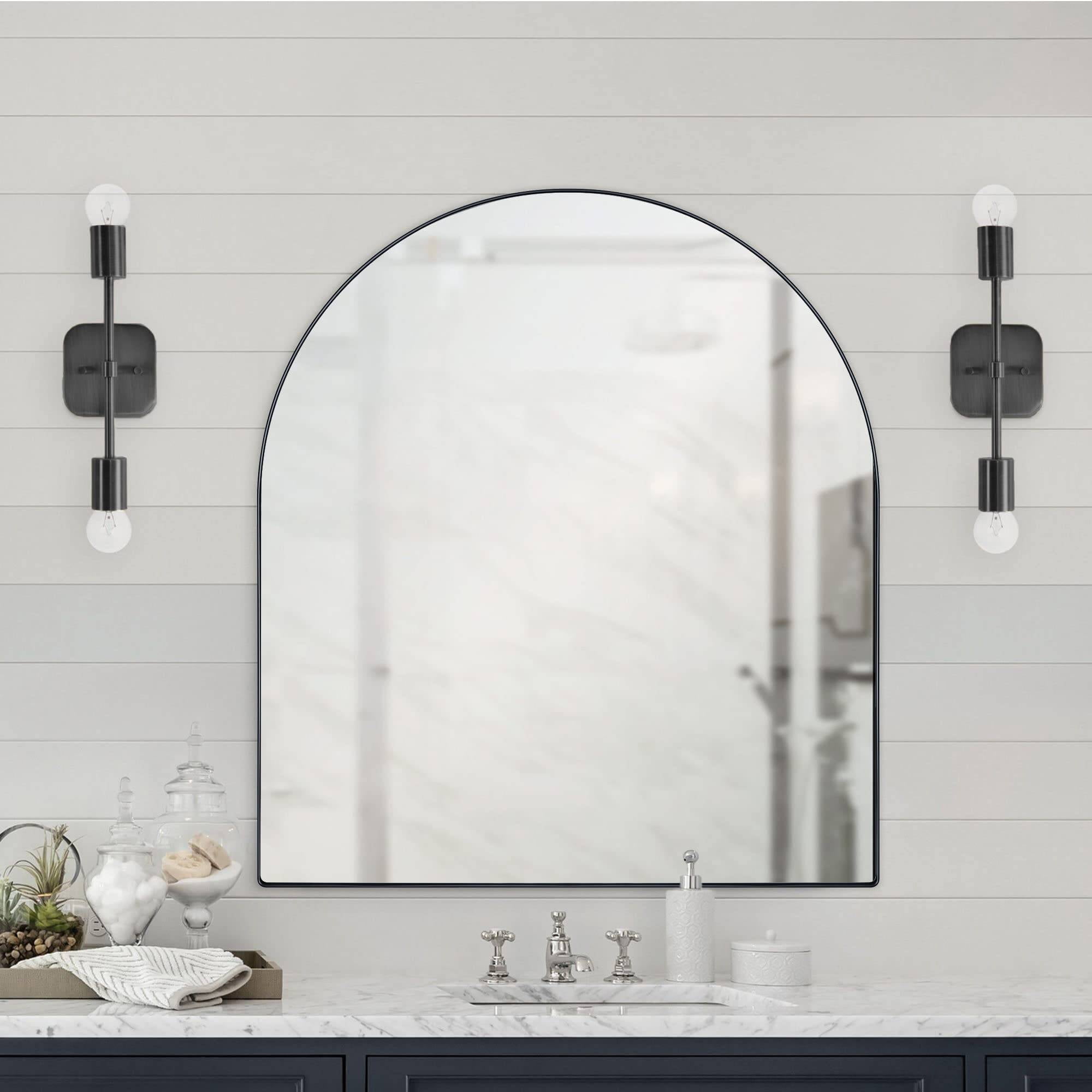 Black Arched Wall Mirror Bathroom Mirror with Metal Frame Arched Top Vanity Mirror 30x34