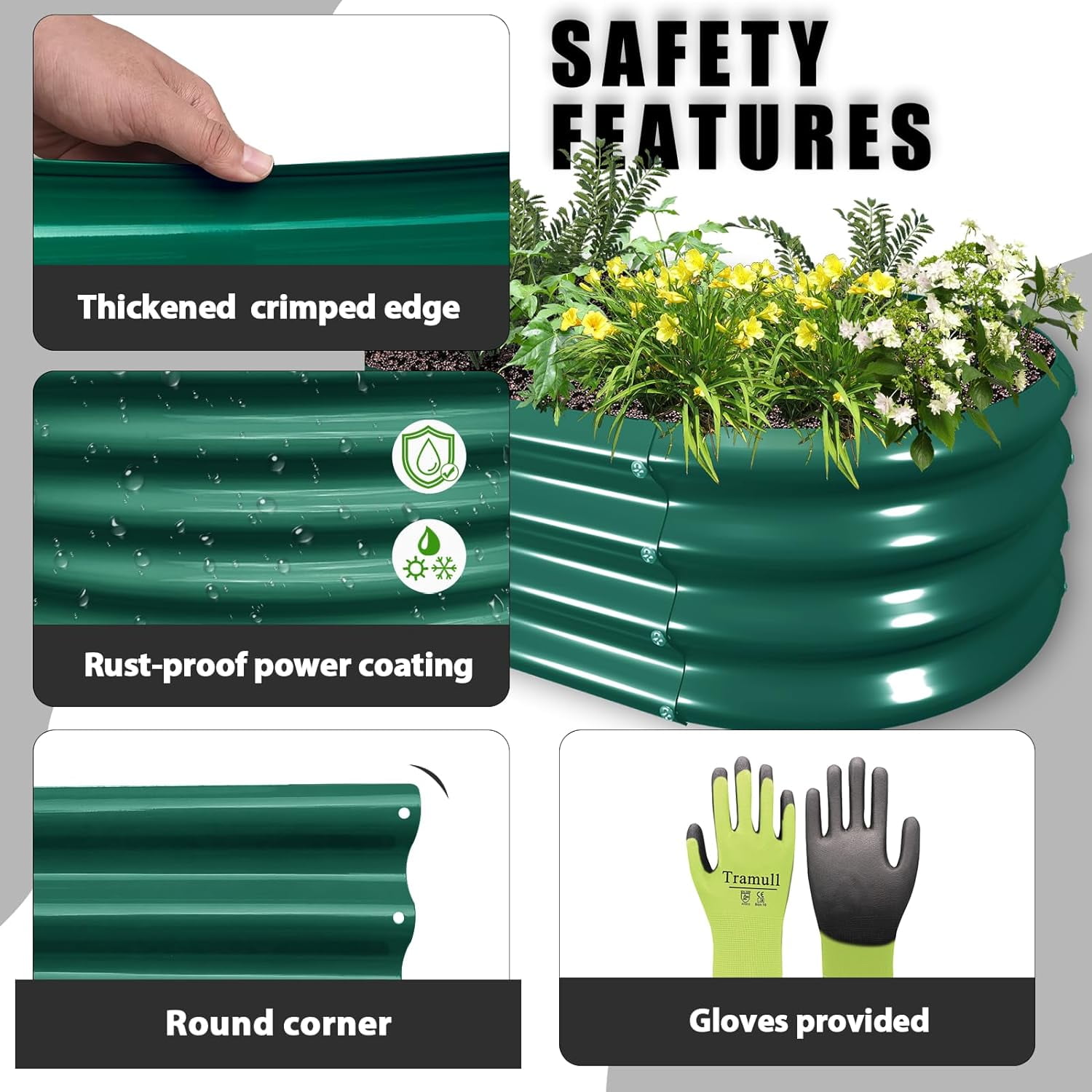 Tramull 2 Pack 8x3x1FT Galvanized Raised Garden Bed Large Metal Planter Box Kit Elevated Raised Garden Planters for Outdoor Plants, Green