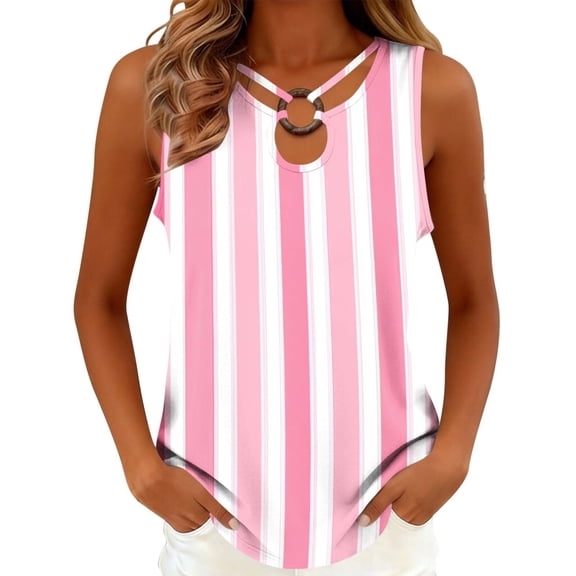 yillto Tank Tops for Women Summer Striped Sleeveless Tee Loose Casual Crewneck Shirts Fashion Tunics Blouse