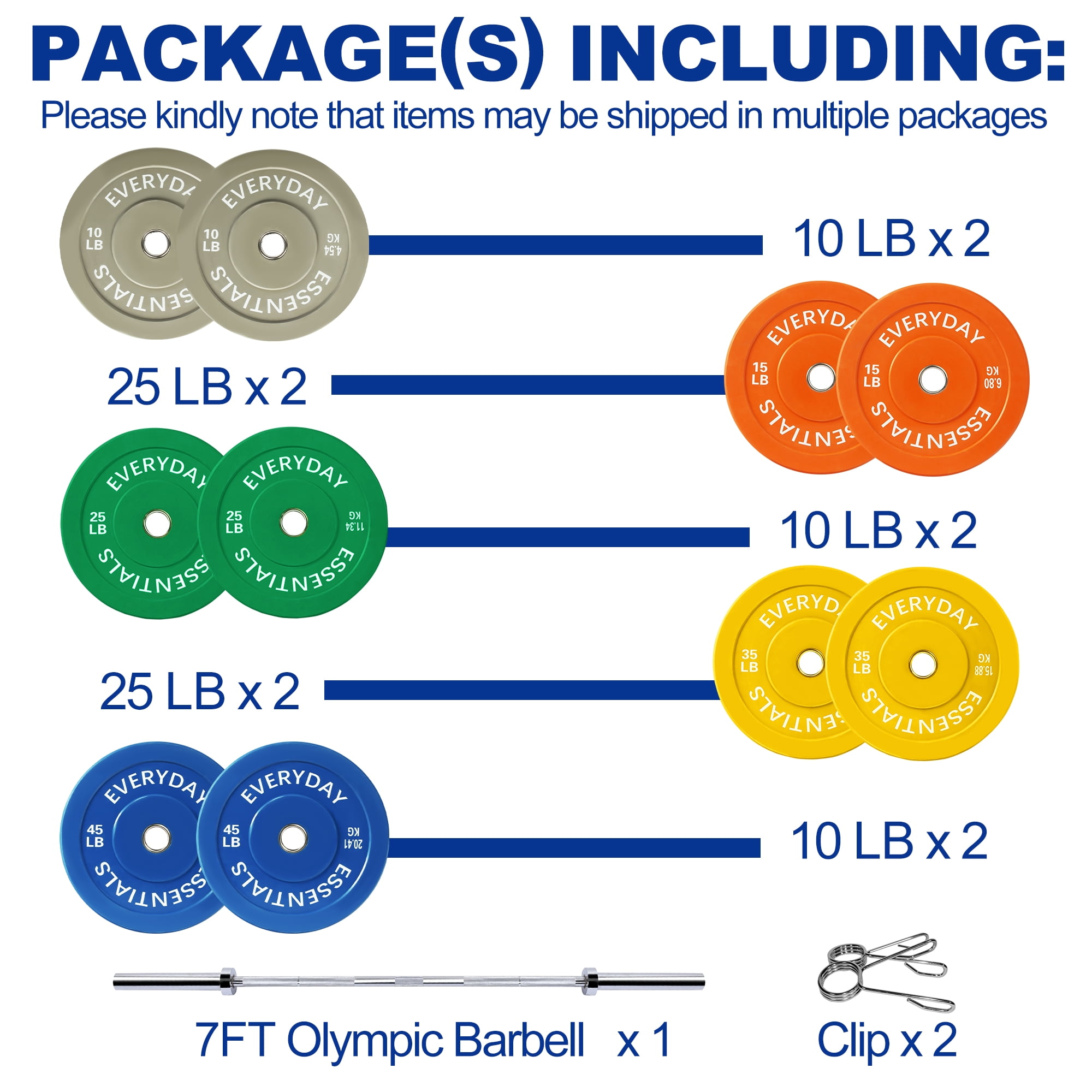 BalanceFrom 2" Olympic Bumper Plate Weight Plate Set with 7FT Barbell