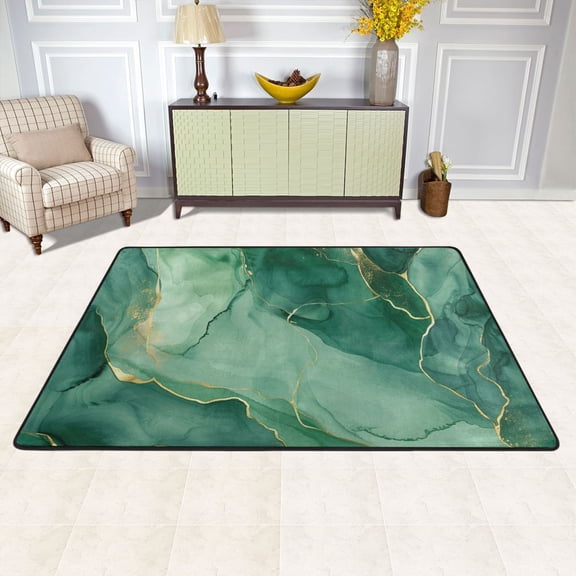 Marble Green Area Floor Mats 36" x 24" Soft Non-Slip Large Rugs Nursery Memory Foam Carpets Living Room Doormat for Bedroom Dinning Decor