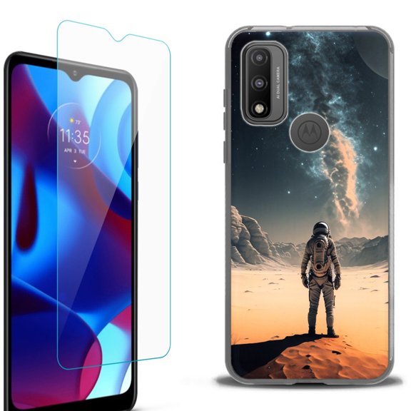 Slim-Fit Fashion Phone Case for Motorola Moto G Pure, with Tempered Glass Screen Protector, by OneToughShield  - Astronaut Milkyway