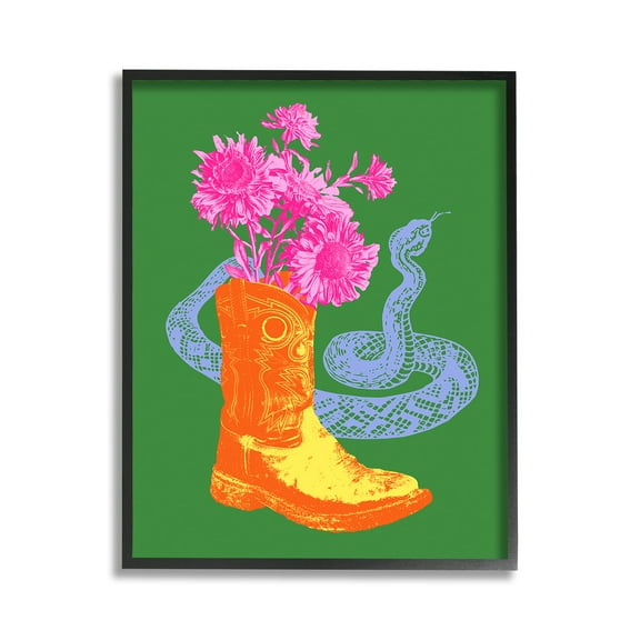 Stupell Industries Modern Snake & Boot Botanical & Floral Painting Black Framed Art Print Wall Art, 11 x 14