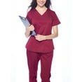 thumbnail image 3 of Dagacci Medical Uniform Women's Fitted Y Neck Natural Stretch Scrub Set (Burgundy,XS), 3 of 5