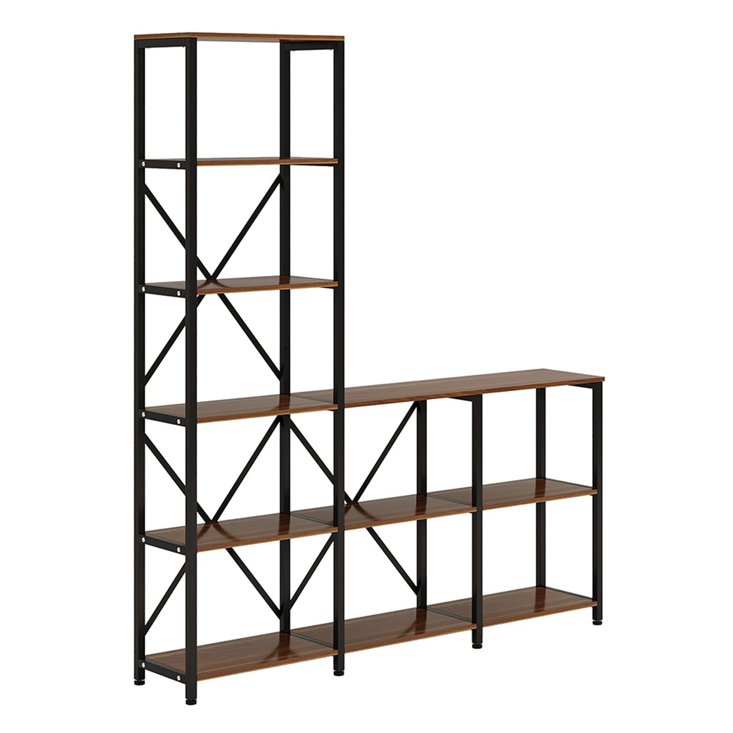 Demi Bonn Open Bookshelf with 9-Shelf, Wood and Metal Bookcase Storage Organizer, 70" Tall Display Standing Shelf Unit for Bedroom, Living Room, Brown