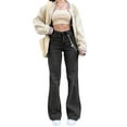 thumbnail image 1 of Gureui Women High Waist Flared Denim Pants Casual Solid Stretchy Straight Wide Leg Boyfriend Loose Baggy Jeans with Pockets Streetwear, 1 of 2