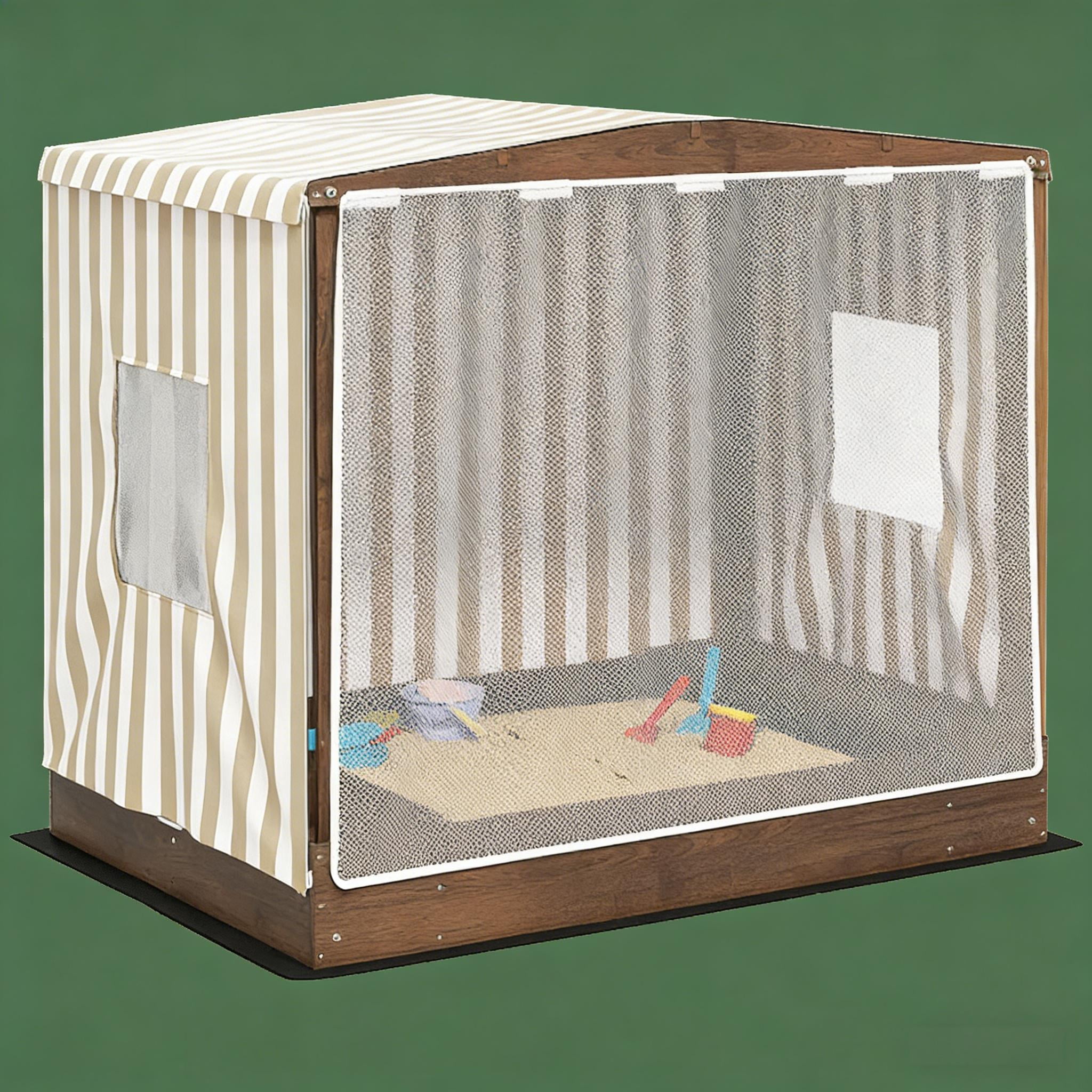 Kids Wooden Sandbox with Full Canopy & Mesh Door, Outdoor Sand Pit with 4-Seat Benches & Under-Seat Storage, Bottom Liner Sandbox for Backyard Play, Ages 3-6