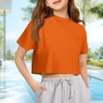 thumbnail image 2 of Inglocry Girls Summer Round Neck Short Sleeve Crop Tees Casual Loose Fit Tees Basic Tees Summer Tops For Teens Orange 7-8Y, 2 of 9