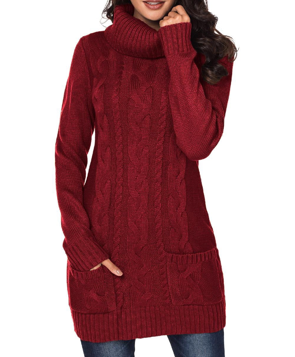 red cowl neck sweater dress