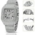 thumbnail image 4 of Fashion Hip Hop Men's Crystal Watch Bling Bling Watch Rectangle Case Stainless Steel Quartz Analog Bracelet Wristwatch, 4 of 6