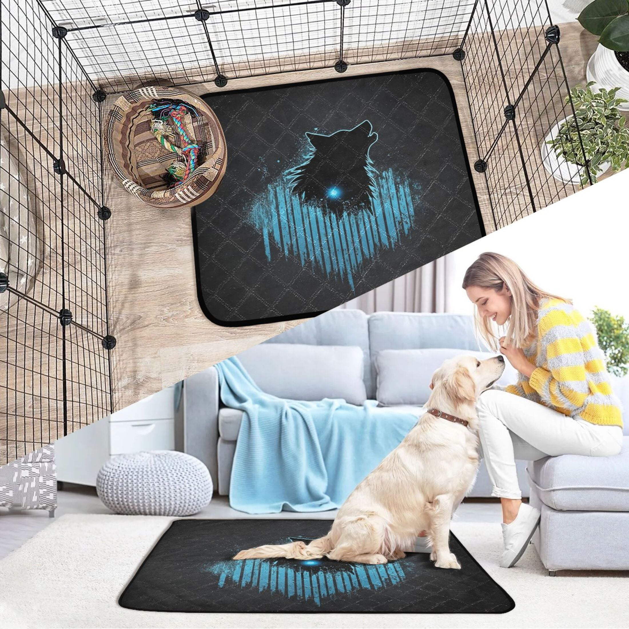 Qxltty Dark Wolf Blue Wave Cat litter Pads Pet Set of 2 Diaper Mats Center Anti-leakage Layer Absorbent Soft and Comfortable