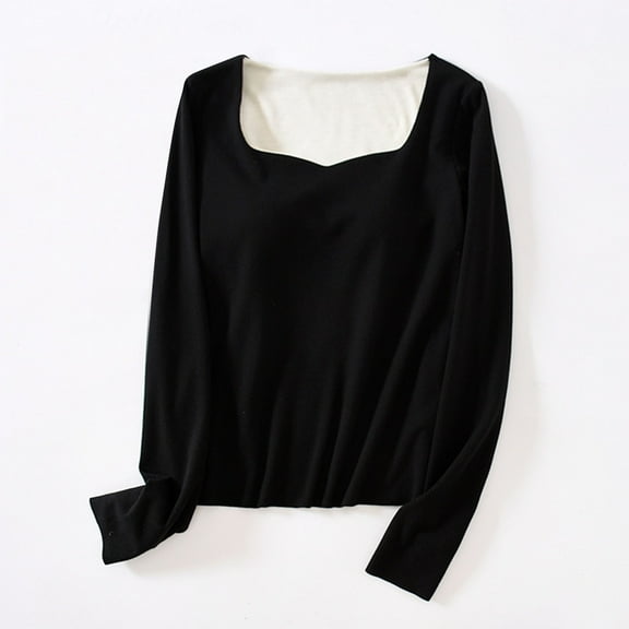 ALLLIST Womens Pajamas Long Sleeve Fleece Padded Sleep Tops Black Solid Cozy Women's Loungewear M-2XL