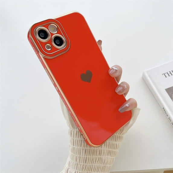 Slim Lightweight Case for iPhone 14 Pro Max, Electroplated Hearts Pattern Shockproof Thin Phone Cover for Women Girls, Lens Protection Drop Resistant Case for iPhone 14 Pro Max 6.7 Inch, Red