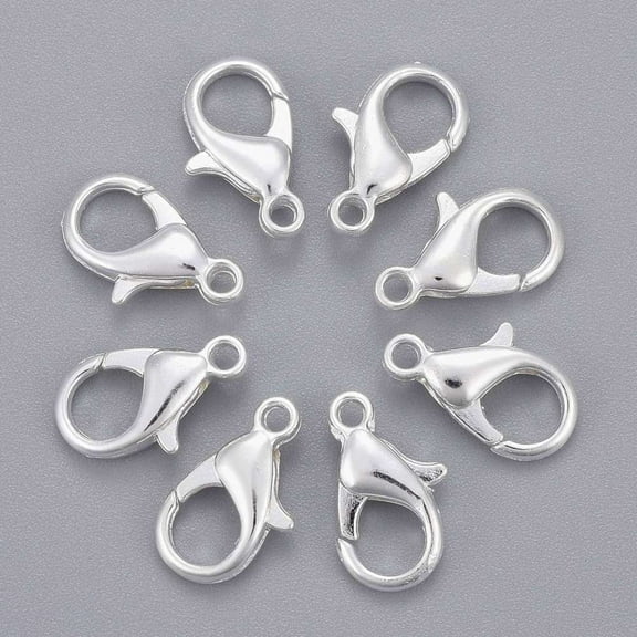 100pc Silver Color Plated Alloy Lobster Claw Clasps Parrot Trigger Clasps for DIY Metal Jewelry Cadmium Free & Lead Free Size: about 8mm wide 14mm long hole: 1.5mm