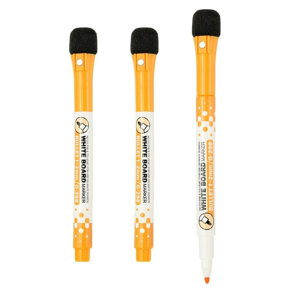 Magnetic Whiteboard Pen, 1-2mm Fine Tip Dry Erase Orange Markers, 3 Pcs