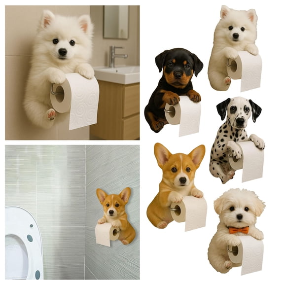 Dog Toilet Paper Holder, Cute Dog Toilet Paper Roll Holder, 3D Animal Towel Holder Wall Mount, Tissue Paper Roll Storage Stand for Bathroom Decor