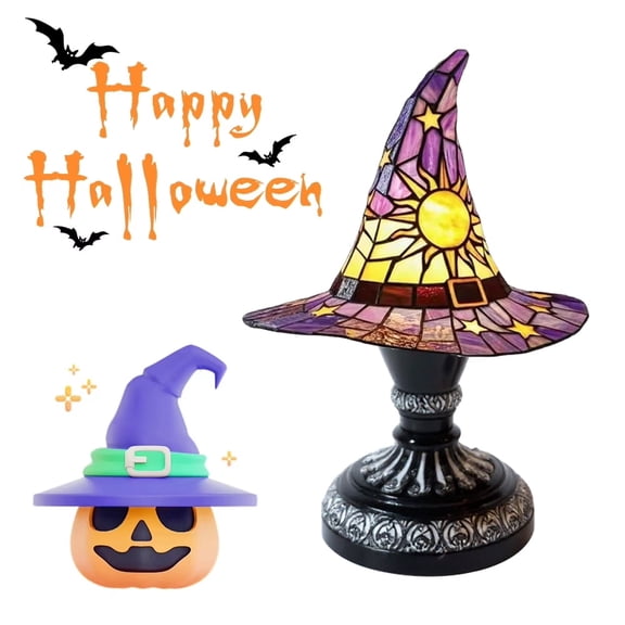Witch Hat Lamps,Unique Nightstand Night Light,Halloween Glowing Witch Hat,Handmade Wizard Hat Shape Gothic Lamp,Witch Hat Lamp for Witchy Whimsy Gifts & Fantasy Enthusiasts