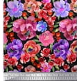 thumbnail image 1 of Soimoi Black Cotton Duck Fabric Leaves & Pink Floral Watercolor Print Sewing Fabric BTY 42 Inch Wide, 1 of 1